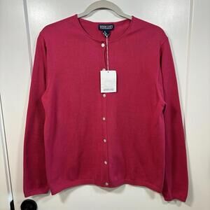 NWT Women’s Lands End Hot Pink Cardigan Size M Preppy Grandma Core Sweater